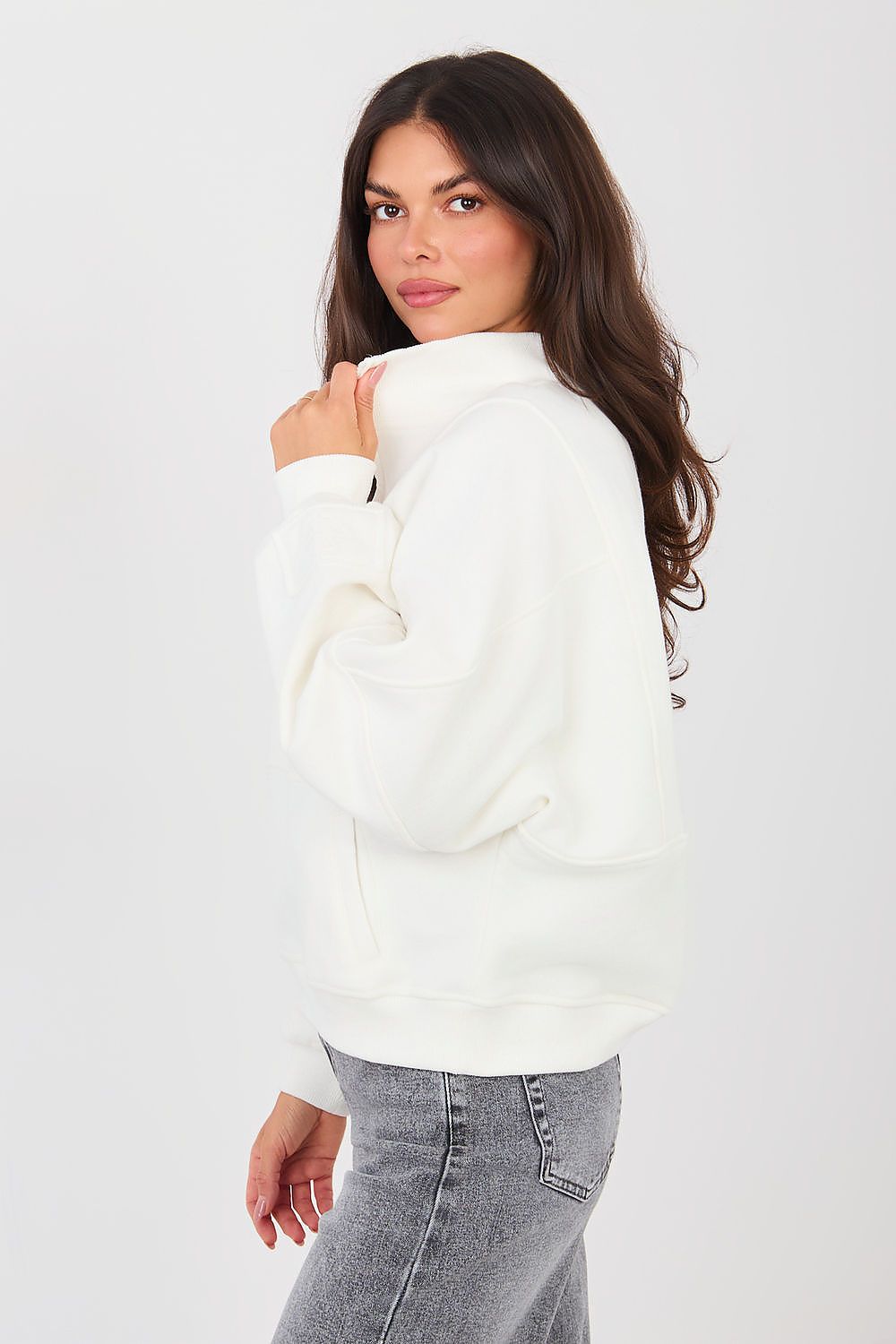 Women's Sweatshirt Mock Neck Half-Zip Embroidered Stretch Cotton – Sweatshirt | GUOCALI – view 14