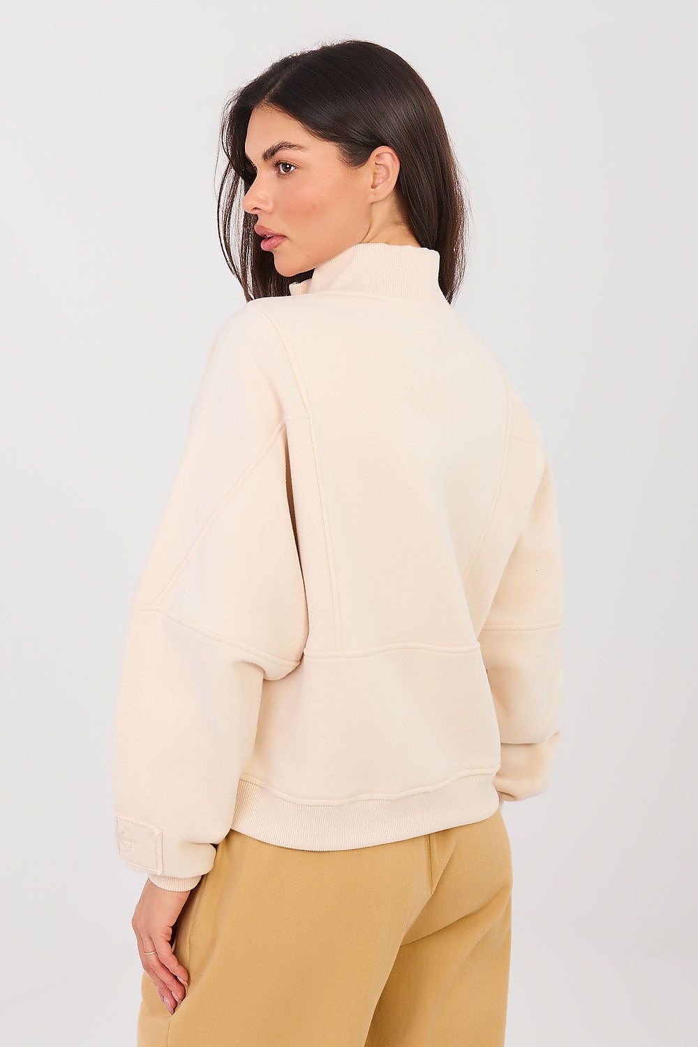 Women's Sweatshirt Mock Neck Half-Zip Embroidered Stretch Cotton – Sweatshirt | GUOCALI – view 3