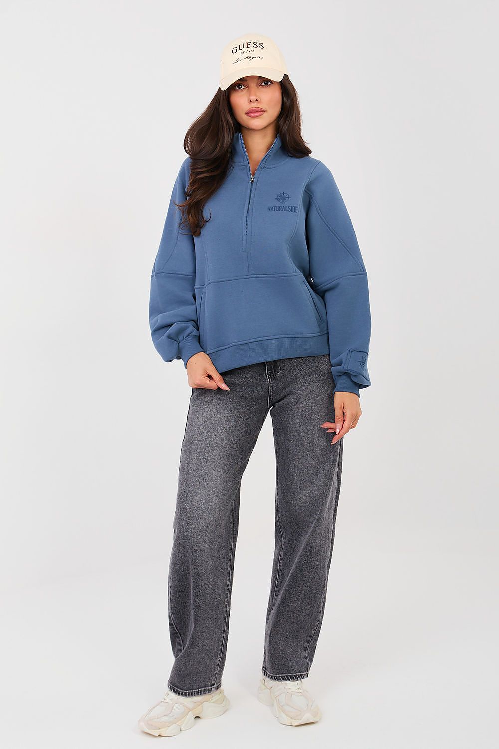 Women's Sweatshirt Mock Neck Half-Zip Embroidered Stretch Cotton – Sweatshirt | GUOCALI – view 5