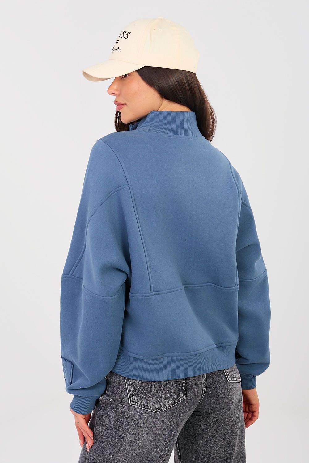Women's Sweatshirt Mock Neck Half-Zip Embroidered Stretch Cotton – Sweatshirt | GUOCALI – view 6