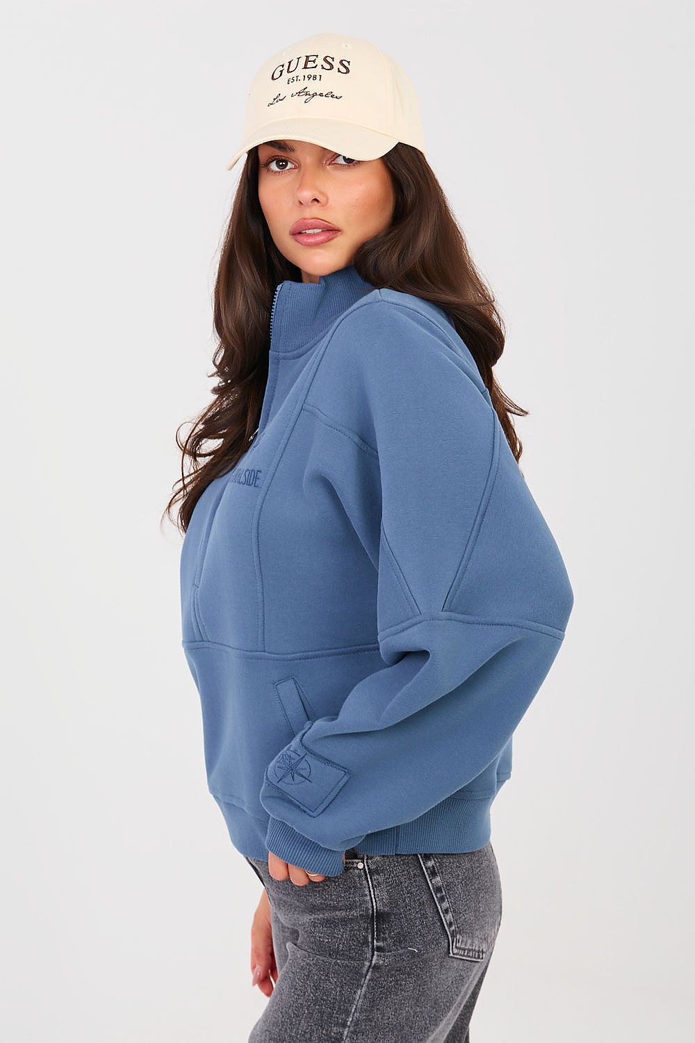 Women's Sweatshirt Mock Neck Half-Zip Embroidered Stretch Cotton – Sweatshirt | GUOCALI – view 7
