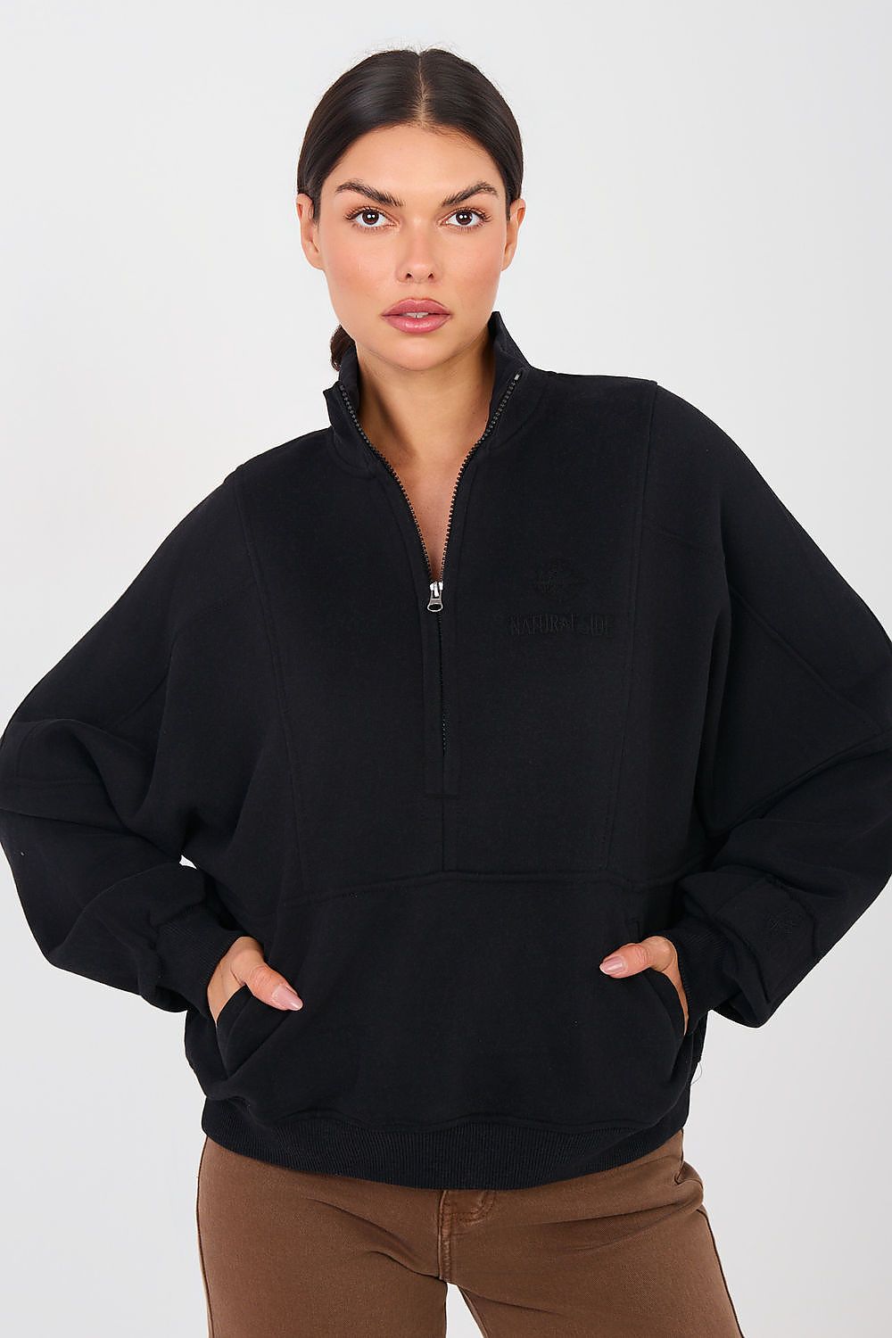 Women's Sweatshirt Mock Neck Half-Zip Embroidered Stretch Cotton – Sweatshirt | GUOCALI – view 8