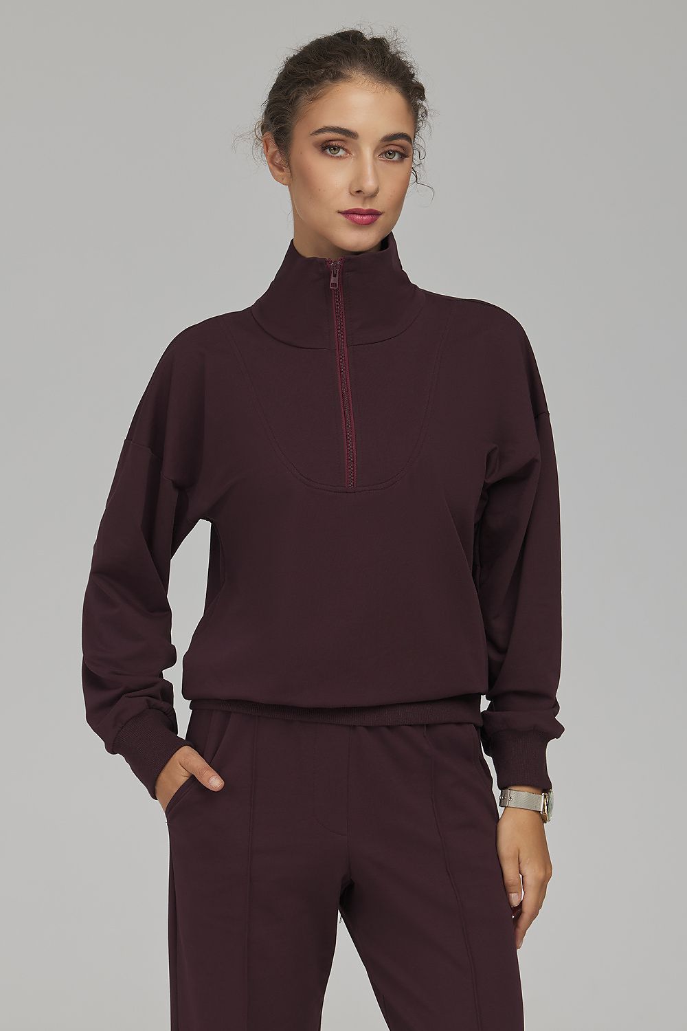 Women's Sweatshirt Mock Neck Half-Zip Relaxed Fit – Sweatshirt | GUOCALI