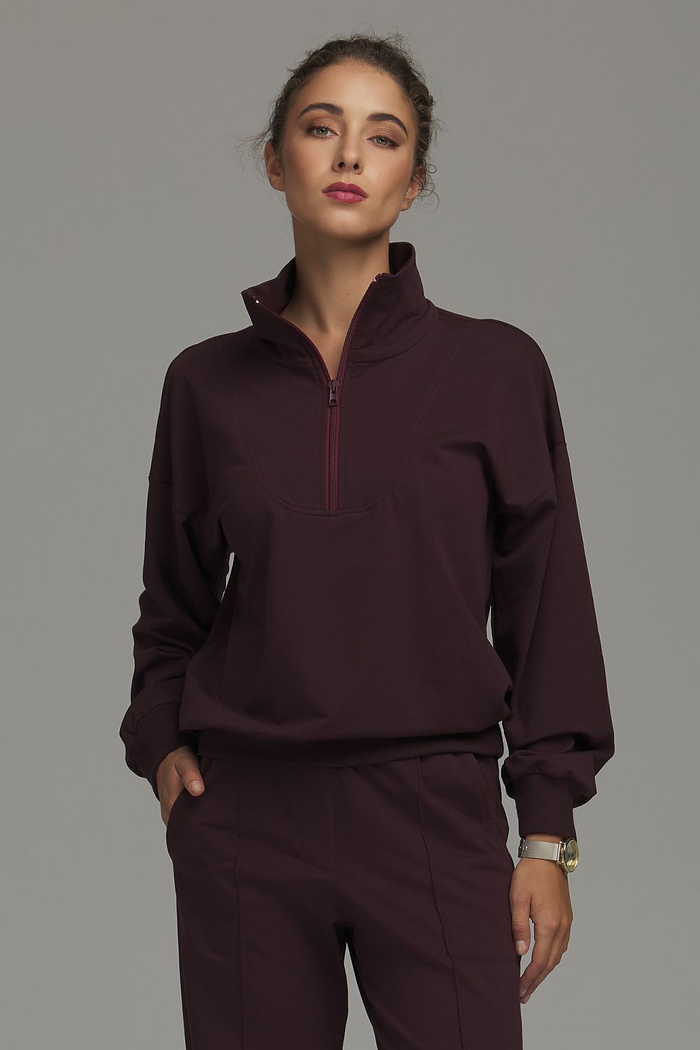 Women's Sweatshirt Mock Neck Half-Zip Relaxed Fit – Sweatshirt | GUOCALI – view 3