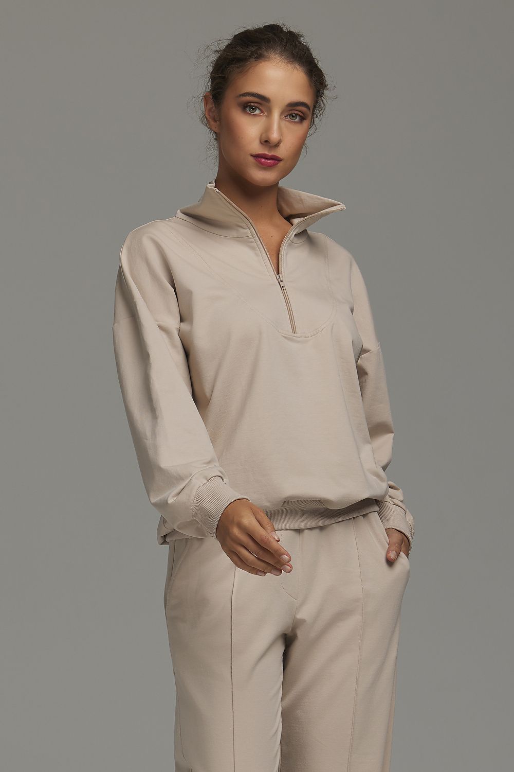 Women's Sweatshirt Mock Neck Half-Zip Relaxed Fit – Sweatshirt | GUOCALI – view 7