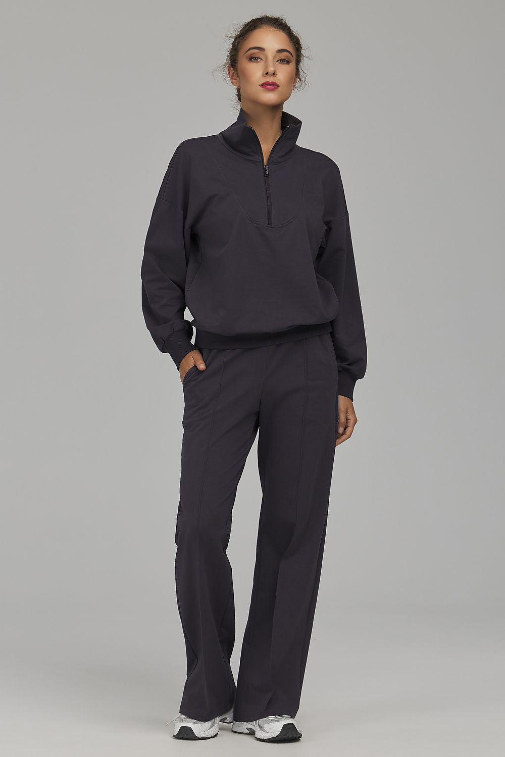 Women's Sweatshirt Mock Neck Half-Zip Relaxed Fit – Sweatshirt | GUOCALI – view 9