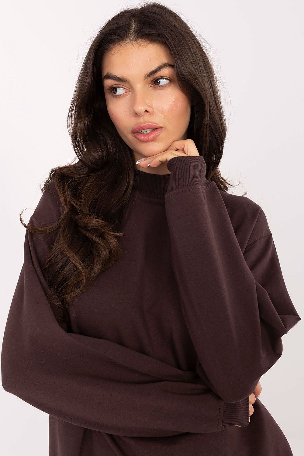 Women's Sweatshirt Mock Neck Stretch Cotton Brown – Sweatshirt | GUOCALI