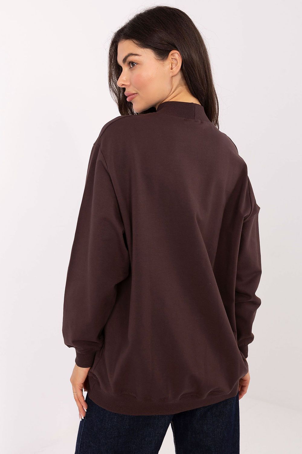 Women's Sweatshirt Mock Neck Stretch Cotton Brown – Sweatshirt | GUOCALI – view 3