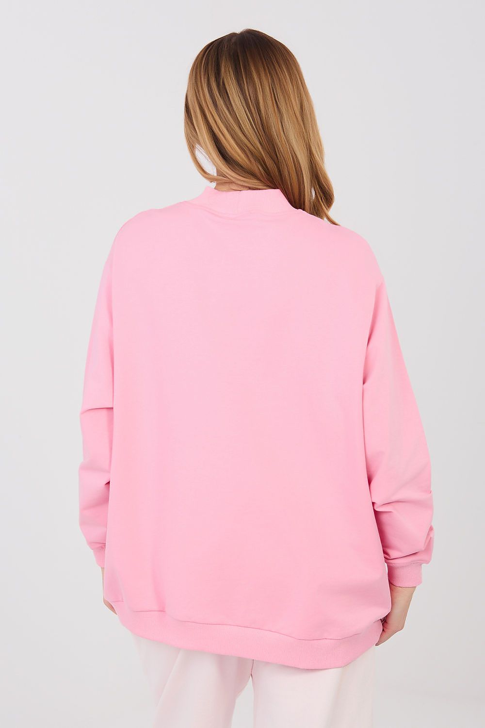 Women's Sweatshirt Mock Neck Stretch Cotton Pink – Sweatshirt | GUOCALI – view 3