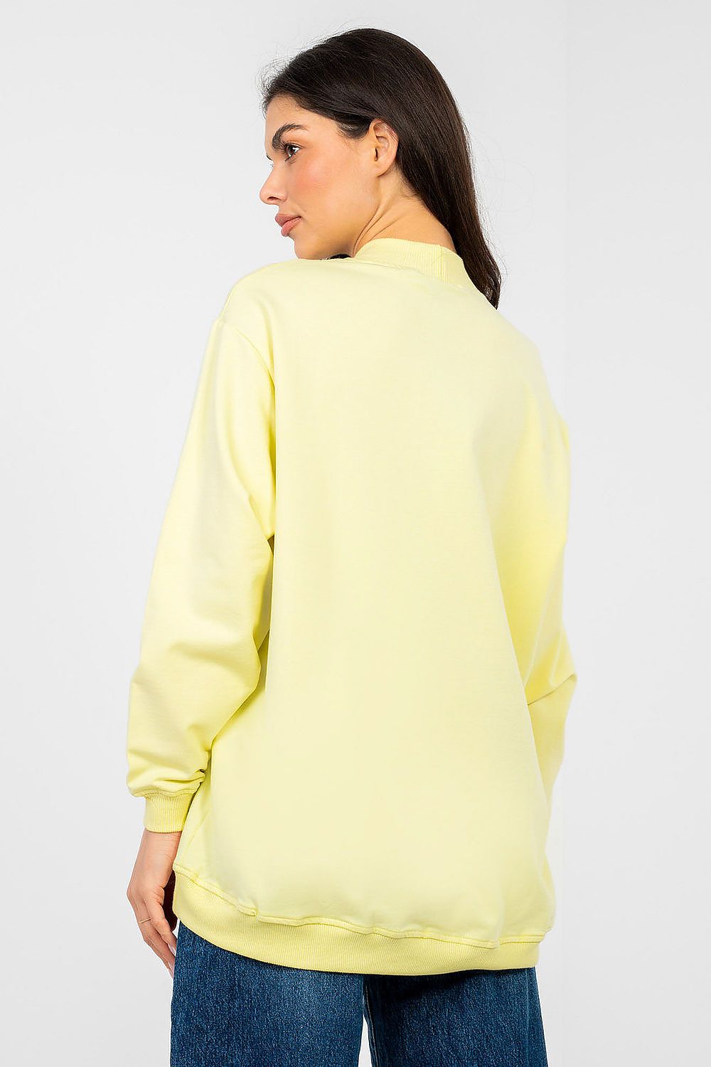 Women's Sweatshirt Mock Neck Stretch Cotton Yellow – Sweatshirt | GUOCALI – view 3