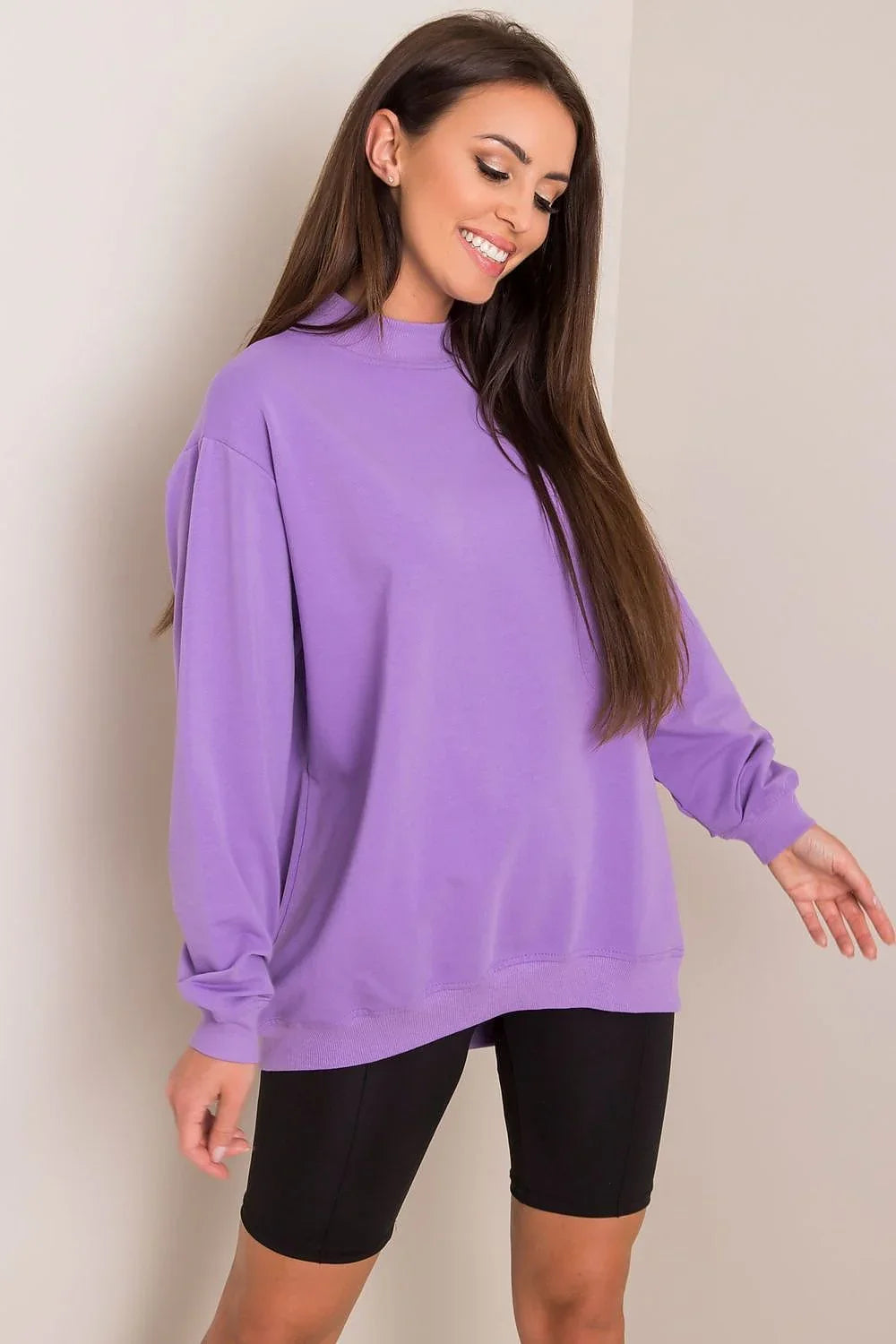 Women's sweatshirt Mock Neck Solid Hip Length Stretch Cotton – view 15