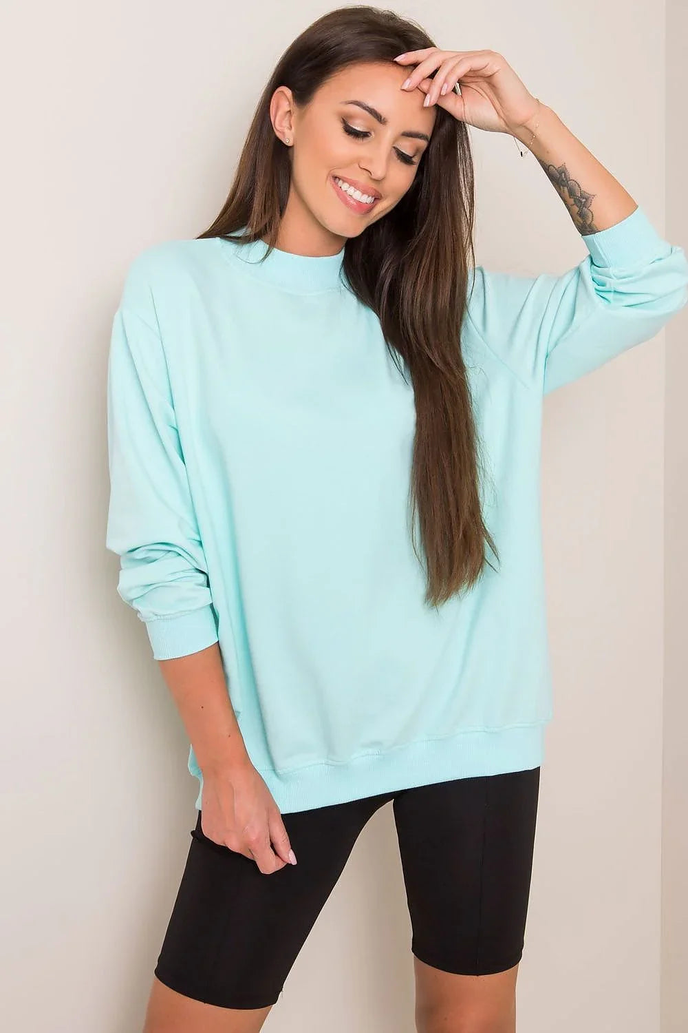 Women's sweatshirt Mock Neck Solid Hip Length Stretch Cotton – view 4