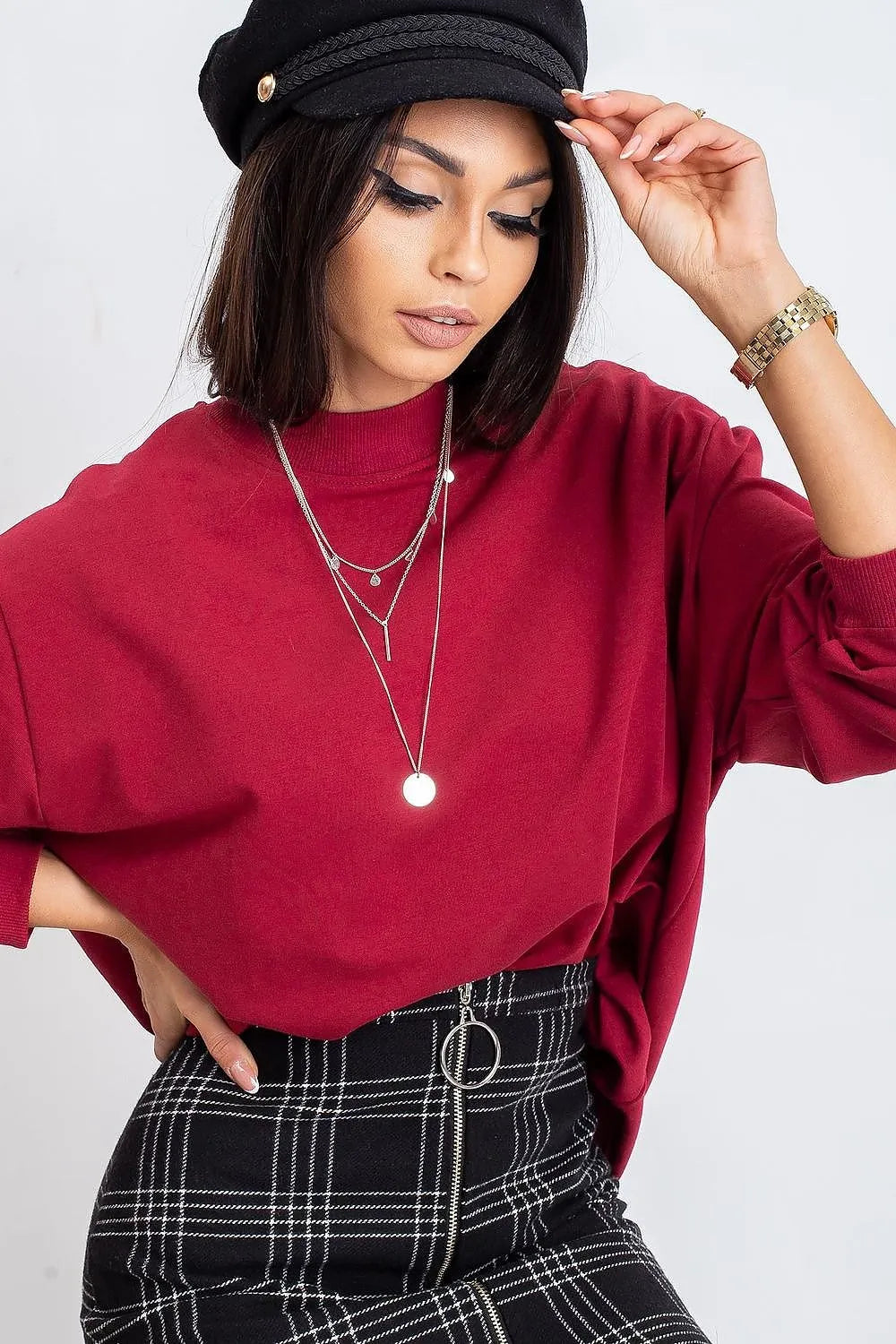 Women's sweatshirt Mock Neck Solid Hip Length Stretch Cotton – view 6
