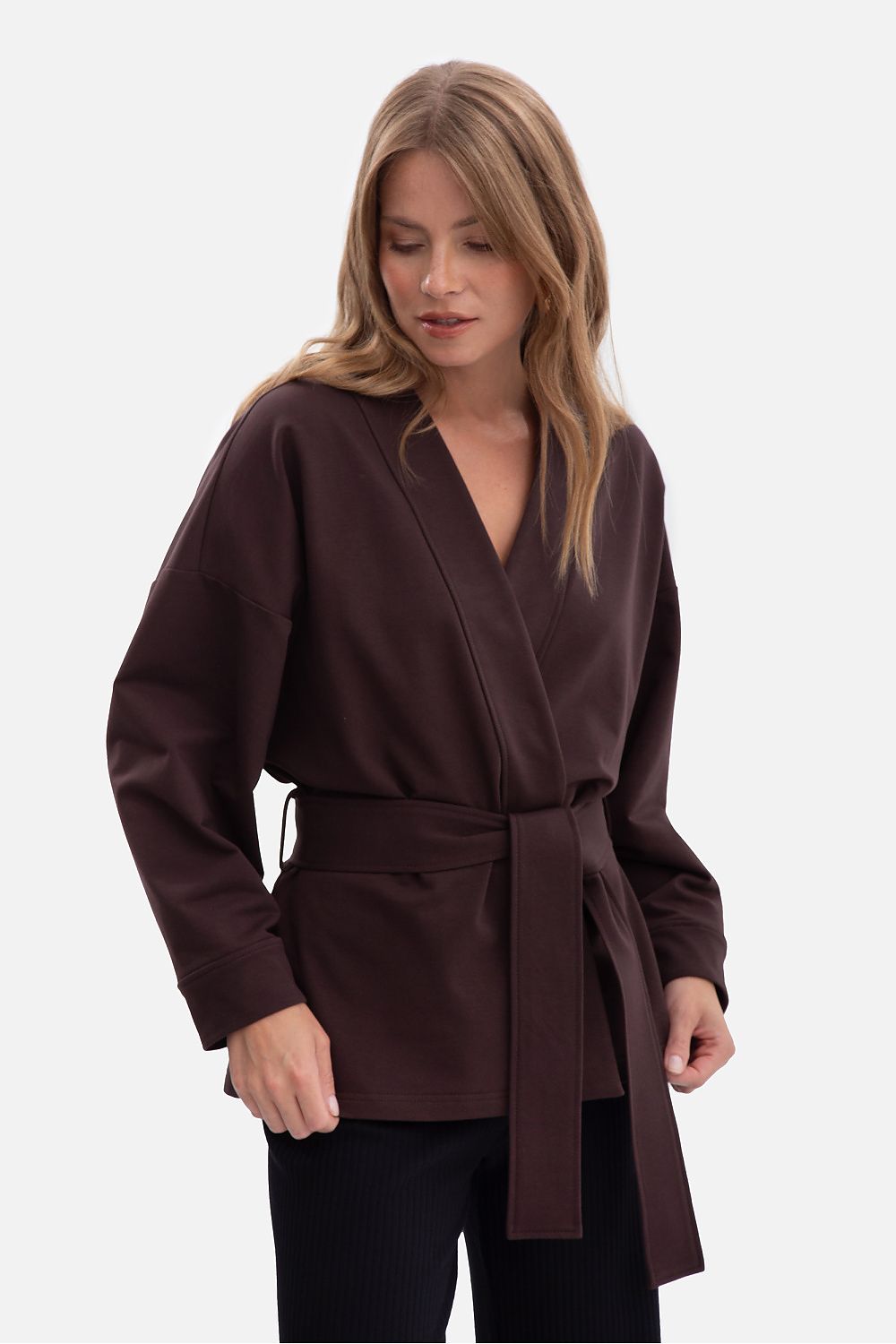 Women's Sweatshirt Open Front Belted Kimono Style Cotton – Sweatshirt | GUOCALI – view 4