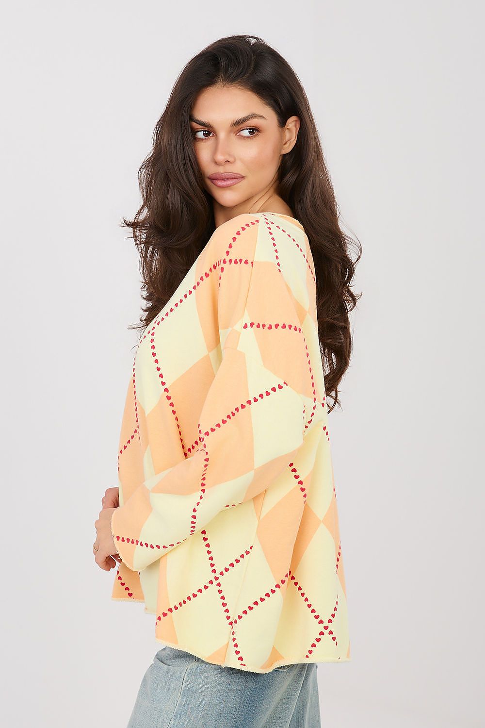 Women's Sweatshirt Oversized Argyle Crew Neck Cotton Blend – Sweatshirt | GUOCALI – view 3
