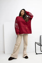 Women's sweatshirt Oversized Embroidered Kangaroo Pocket Crew Neck – view 13