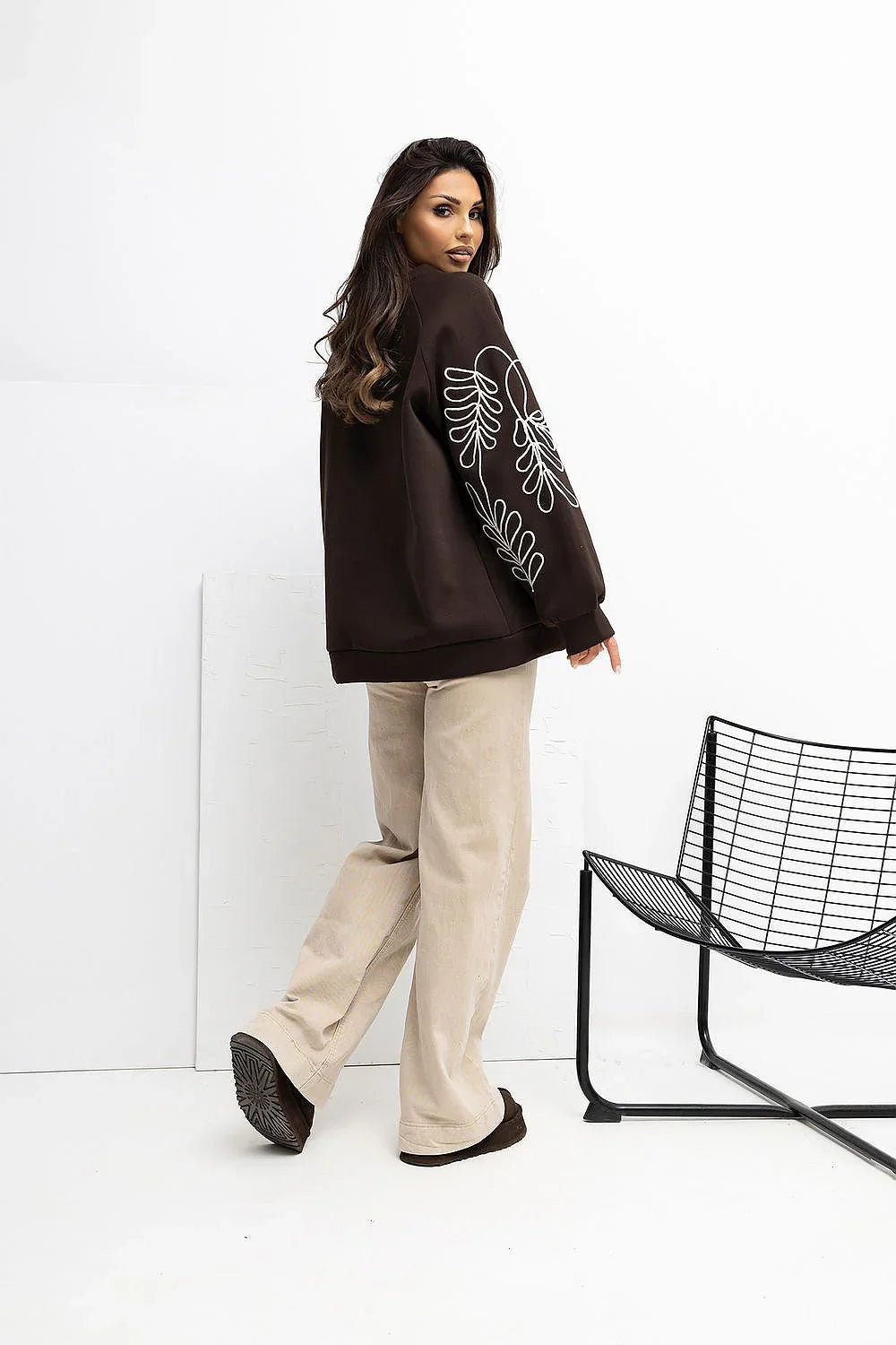 Women's sweatshirt Oversized Embroidered Kangaroo Pocket Crew Neck – view 18