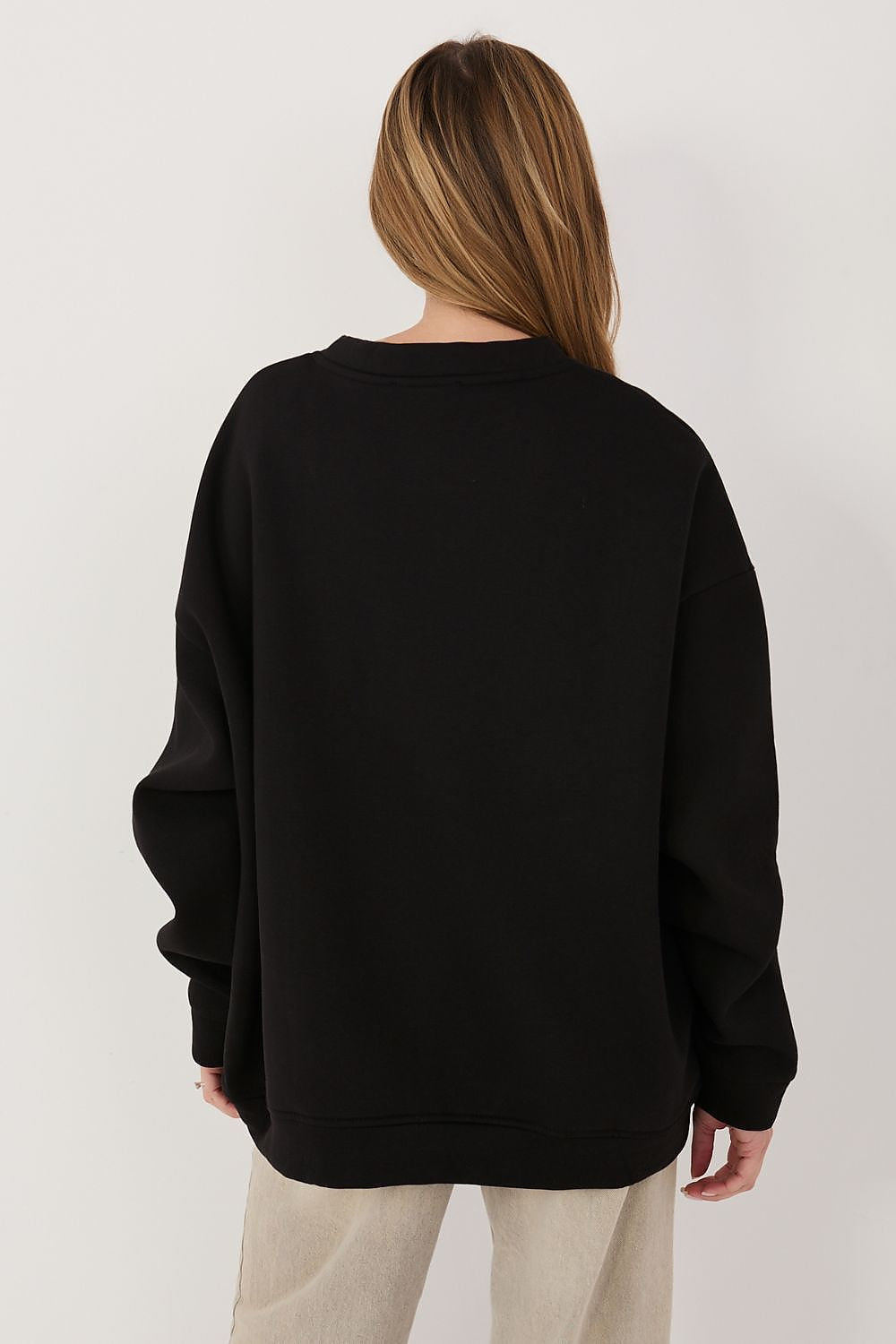 Women's Sweatshirt Oversized Embroidered Lettering Stretch Cotton Black – Sweatshirt | GUOCALI – view 4