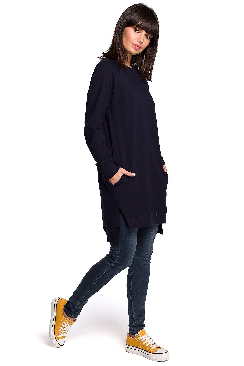 Women's Sweatshirt Oversized Longline Side Slits Stretch Cotton – Sweatshirt | GUOCALI – view 5
