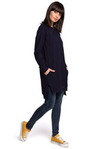 Women's Sweatshirt Oversized Longline Side Slits Stretch Cotton – Sweatshirt | GUOCALI – view 5