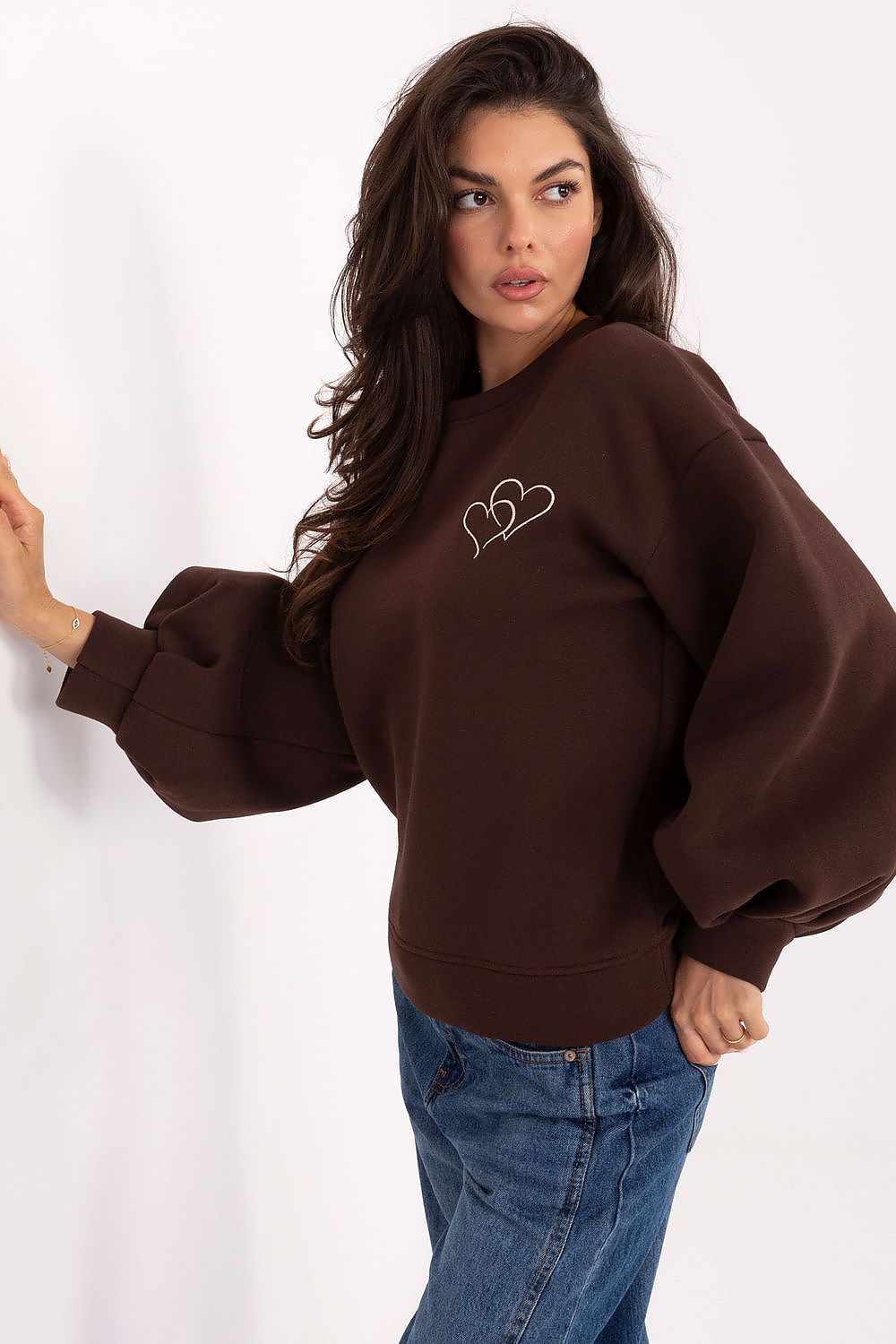 Women's Sweatshirt Puff Sleeves Back Cutout Embroidery – Sweatshirt | GUOCALI – view 2