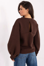 Women's Sweatshirt Puff Sleeves Back Cutout Embroidery – Sweatshirt | GUOCALI – view 3