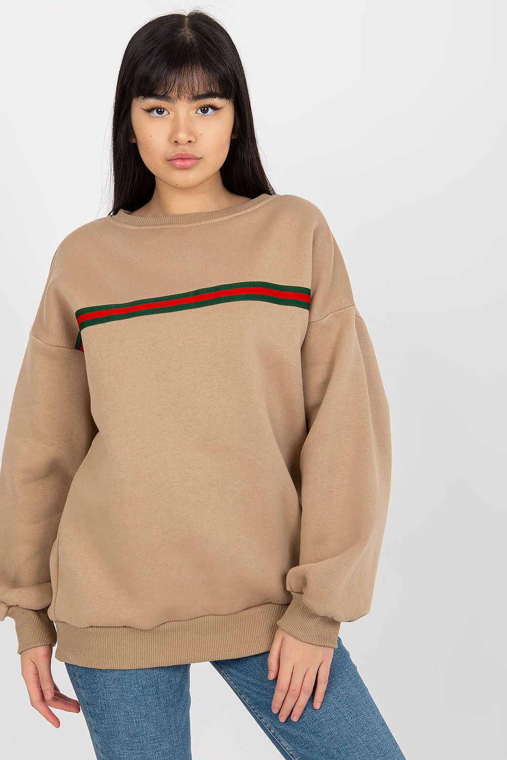 Women's Sweatshirt Striped Crew Neck Beige – Sweatshirt | GUOCALI