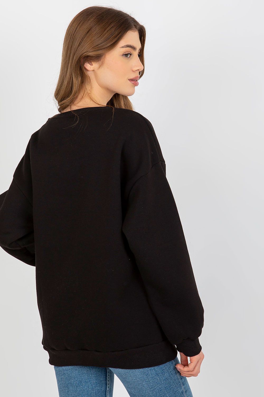 Women's Sweatshirt Striped Crew Neck Black – Sweatshirt | GUOCALI – view 3