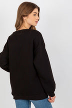 Women's sweatshirt black striped crew neck casual view