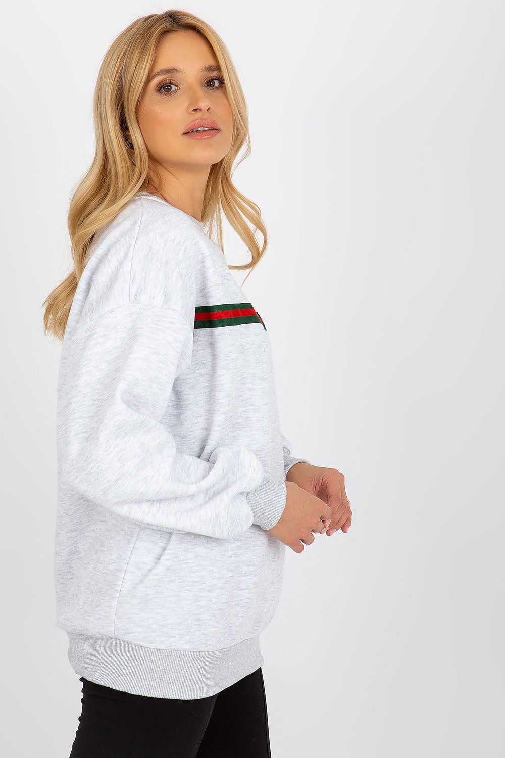 Women's Sweatshirt Striped Crew Neck Grey – Sweatshirt | GUOCALI – view 2