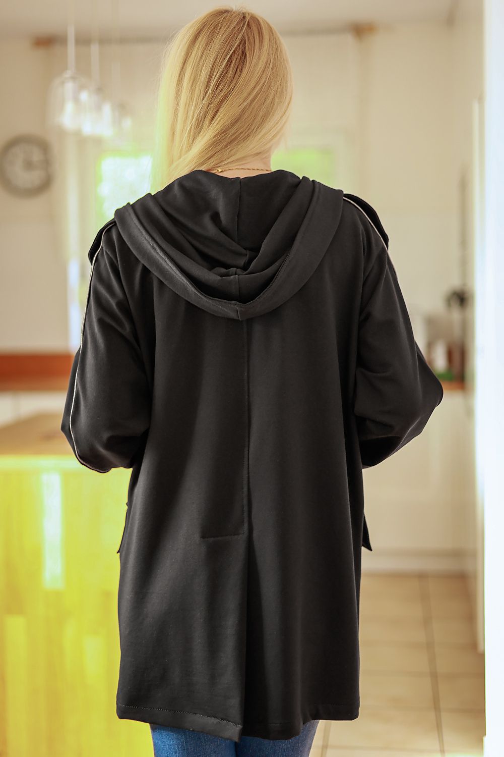 Women's Sweatshirt V-Neck Button Longline Stretch Cotton – Sweatshirt | GUOCALI – view 16