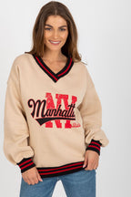 Women's Sweatshirt V-Neck College Print Contrast Ribbing – Sweatshirt | GUOCALI