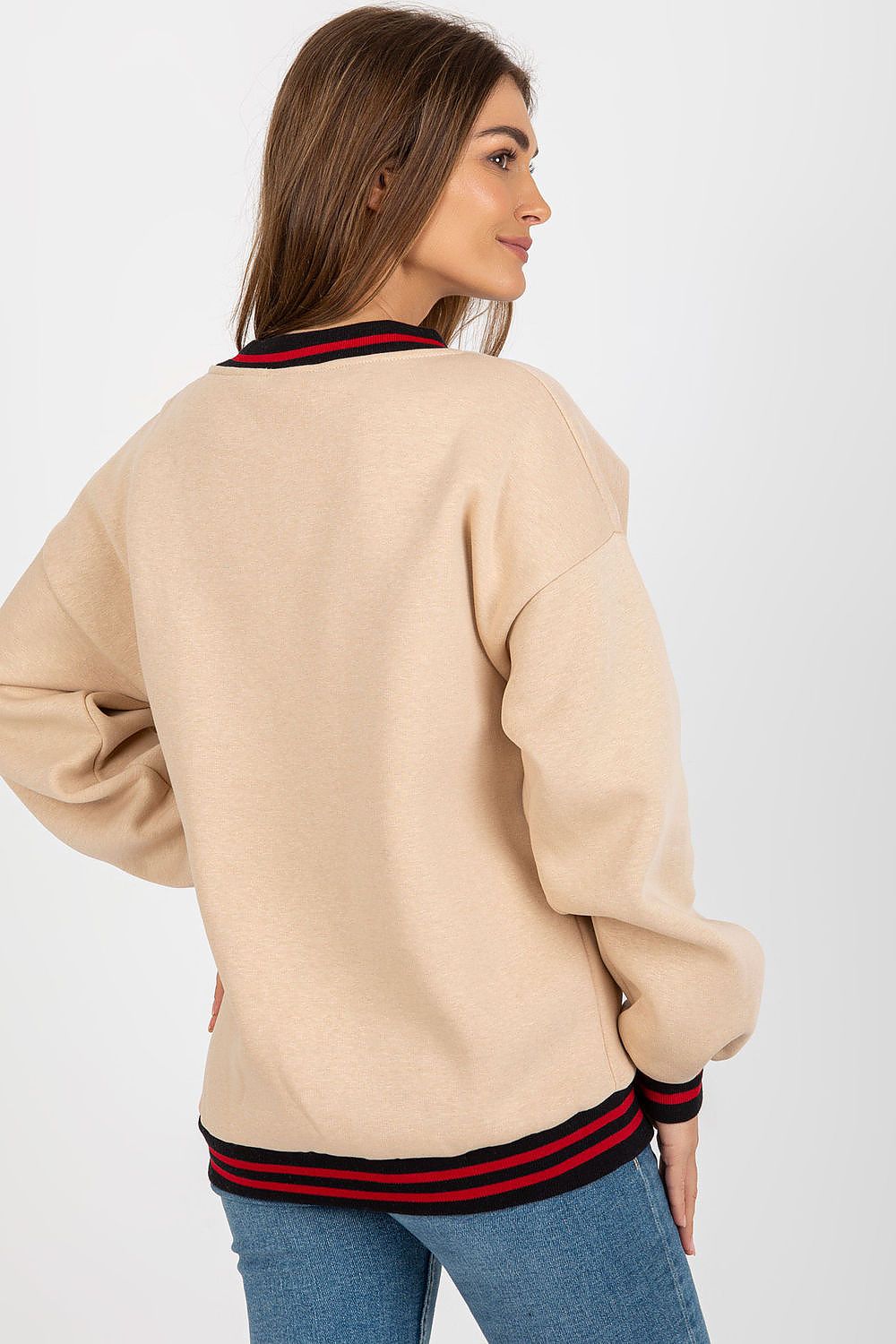 Women's Sweatshirt V-Neck College Print Contrast Ribbing – Sweatshirt | GUOCALI – view 3