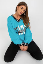Women's Sweatshirt V-Neck College Print Contrast Ribbing – Sweatshirt | GUOCALI – view 8
