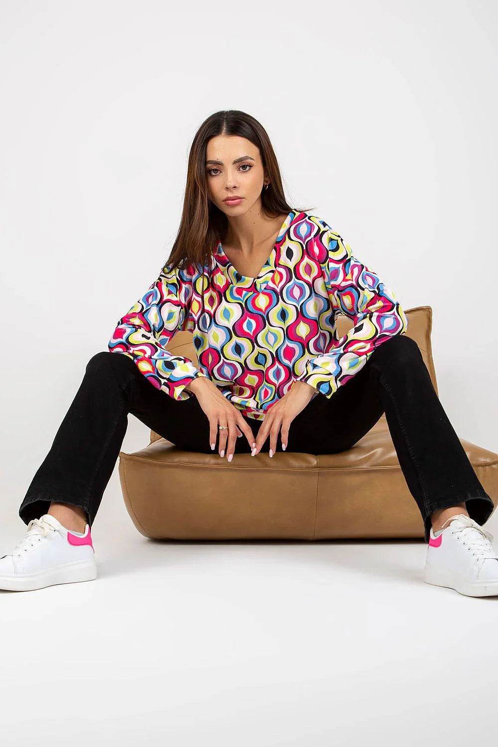 Women's sweatshirt Geometric Print Waist Length Stretch Viscose Pink – view 2