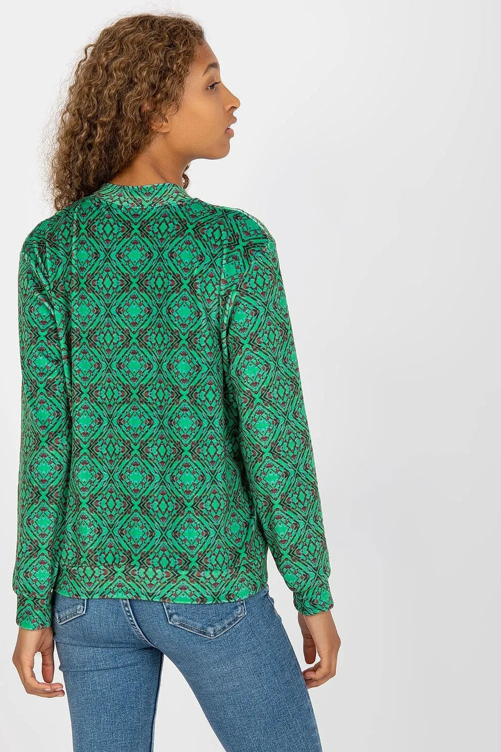 Women's sweatshirt Zip-Up Geometric Side Pockets Green – view 3