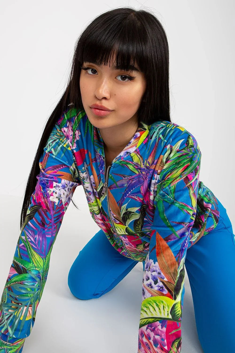 Women's sweatshirt Zip-Up Graphic Side Seam Pockets Blue – view 2