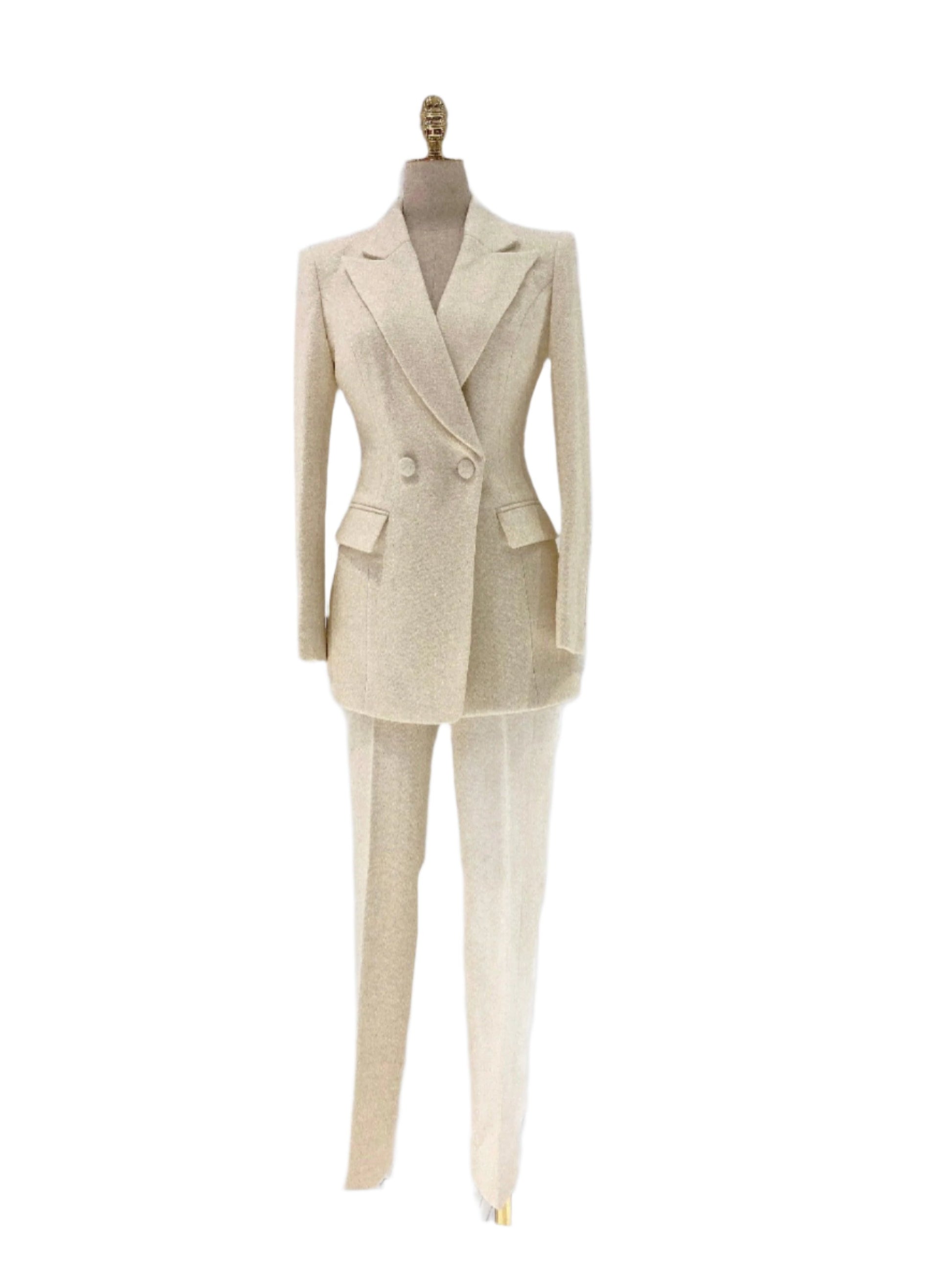 Woolen Women Pant Suit - Thick Beige Trouser Suit - Pantsuit - Guocali